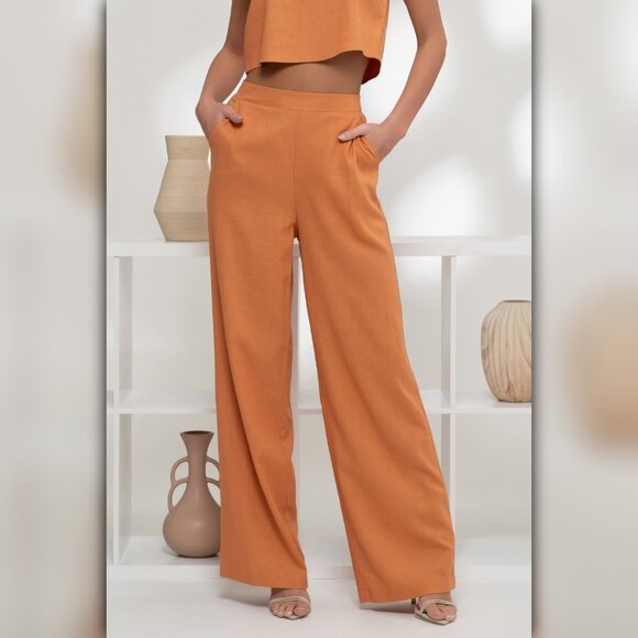 (SET) Moon River Sleeveless Round Neck Crop Top and High Waist Wide Leg Pants - Picture 8 of 10
